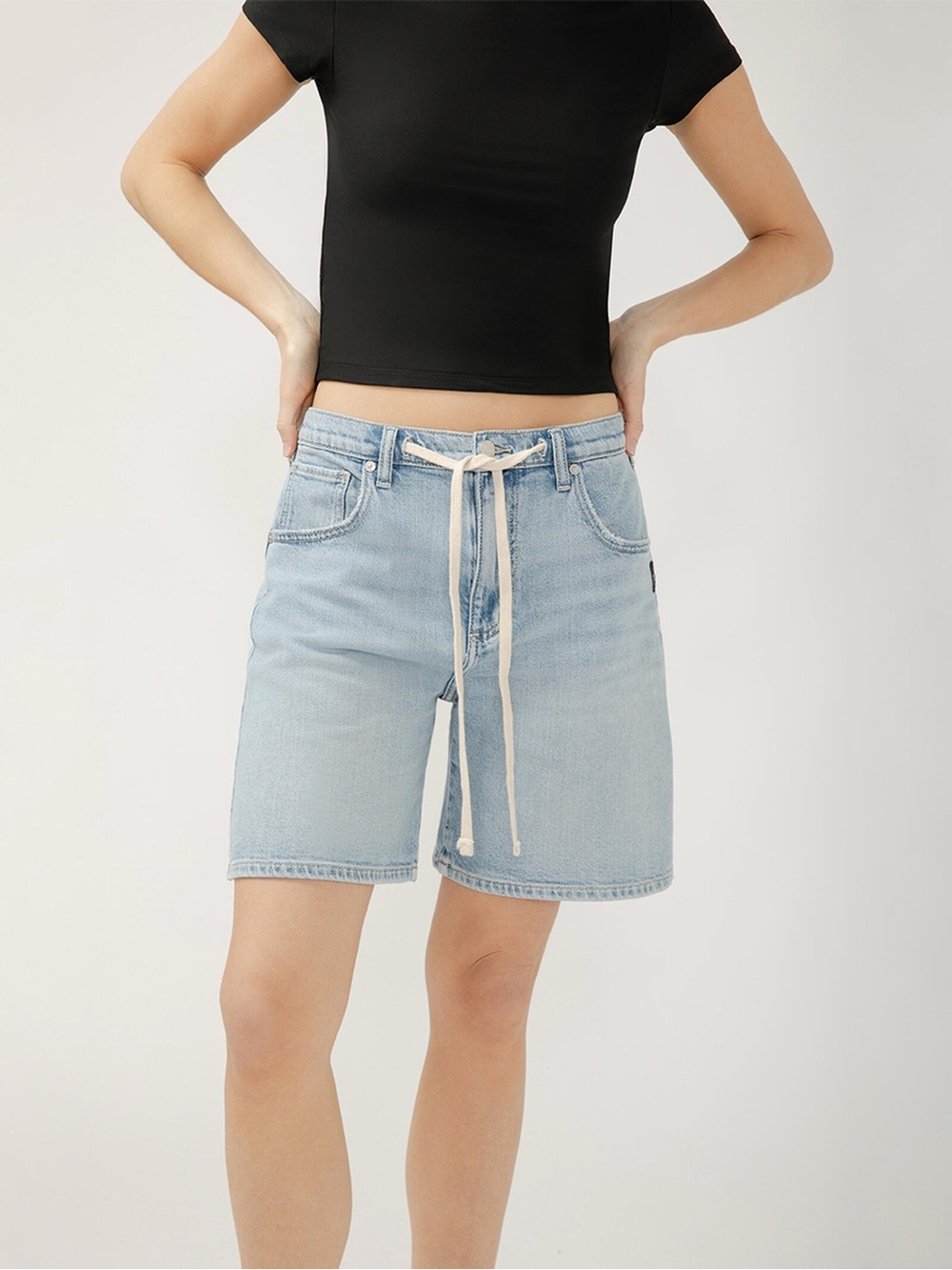 Silver Jeans Denim Bermuda Shorts with Drawstrings